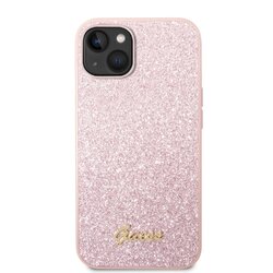 iPhone 14+ Guess - 058 - GLITTER FALKES METAL LOGO - pink