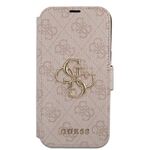 iPhone 15 Guess - 505 - 4G LEATHER METAL LOGO BOOK - pink 