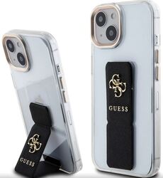 iPhone 15 Guess - 258 - PU GRIP STAND METAL LOGO - fekete