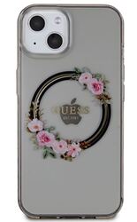 iPhone 13 Guess - 218 - FLOWERS GLOSSY MAGSAFE - fekete