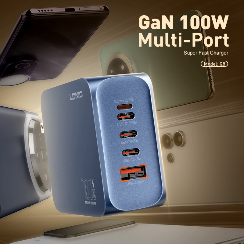 LDNIO Q8 100W A + C + L hálózati töltő adapter