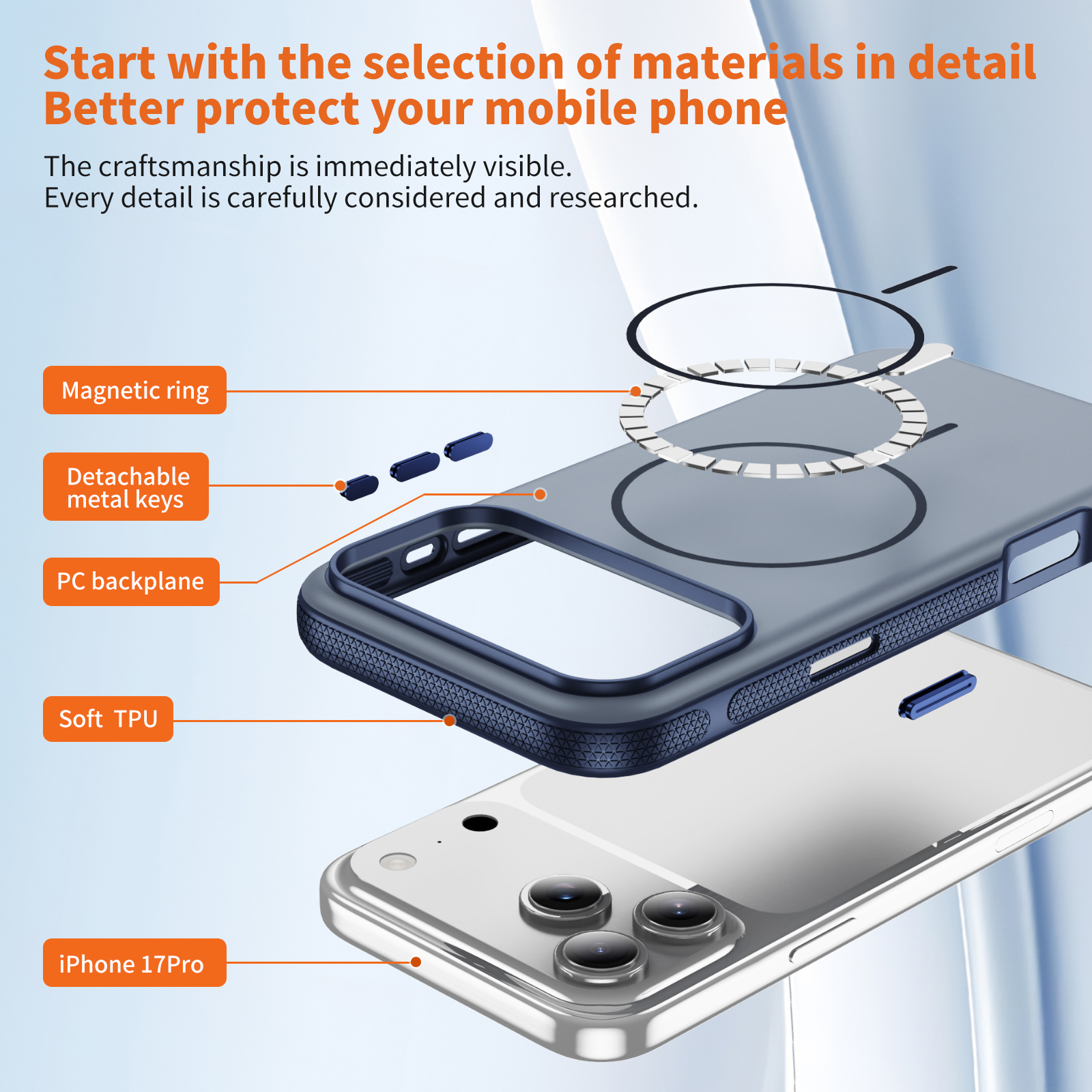 PASTEL MATTE iPhone 17 Pro grey blue + blue
